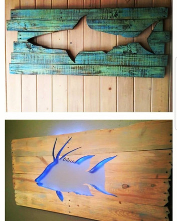 Pallet Glowing Fish Shelf Art