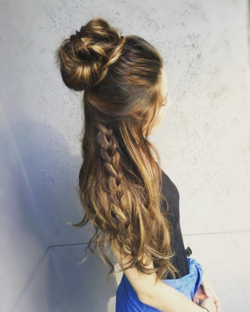 Half-up Messy Bun Long Hairstyles For Women