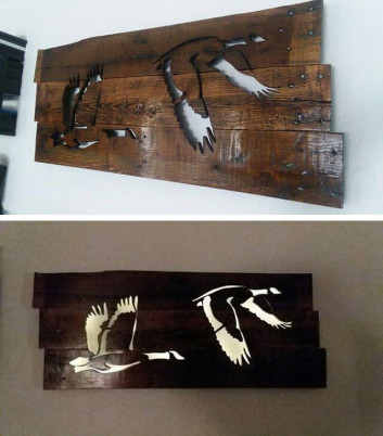 Pallet Glowing Birds Shelf Art