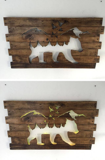 Pallet Glowing Animal Shelf Art