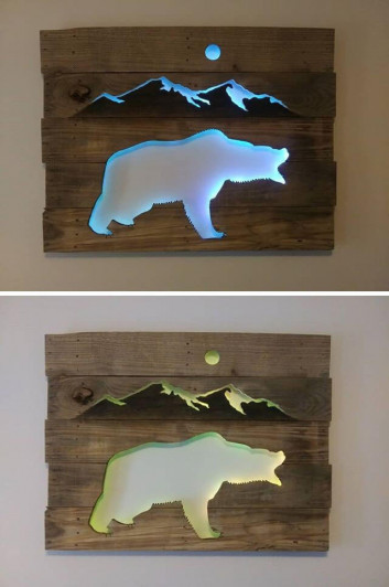 Pallet Glowing Bear Shelf Art