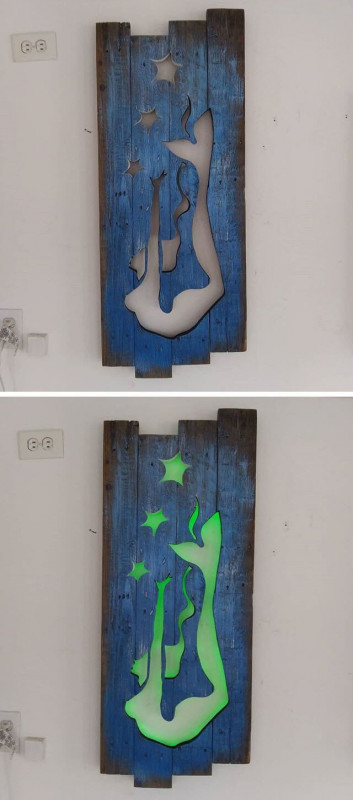 Pallet Glowing Fish Shelf Art