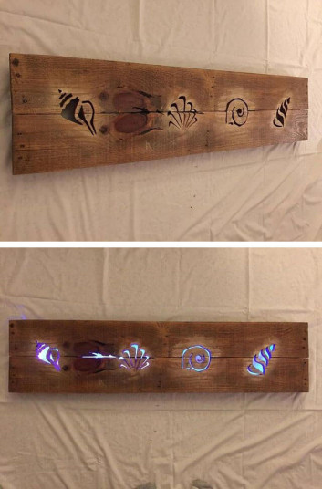 Pallet Glowing shell Shelf Art