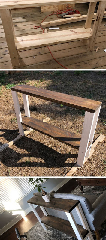 pallet side table with sofa set