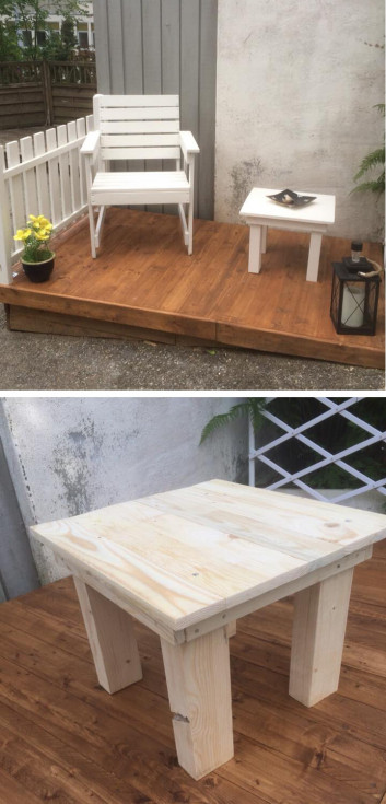 pallet chair with small table on garden for kids