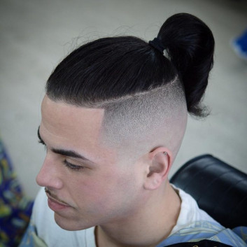 Top Ponytail with Shaved Sides Medium Length Hairstyles For Men