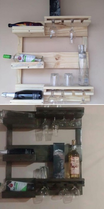 pallet wall shelf with wine rack