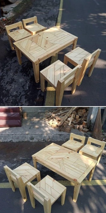 pallet table ideas with chairs set