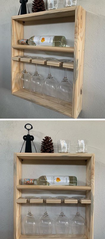 pallet wall shelf with wine rack