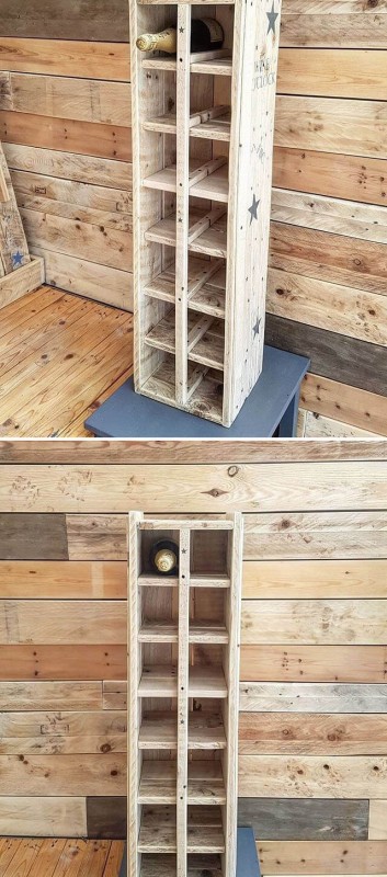 One level up pallet indoor wine shelf ideas