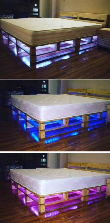 beautiful pallet bed with hidden lights