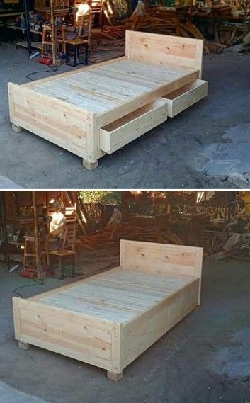 Pallet bed with storage drawers furniture ideas